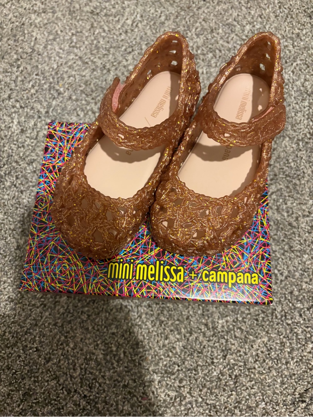 NWB Mini Melissa Pinkish Brown Glitter Mary Jane Kids Shoes